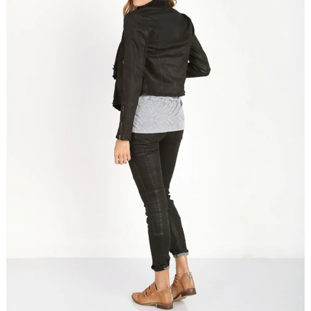 Free people black jacket coated denim front draped knit detail sz.0 - Picture 15 of 16